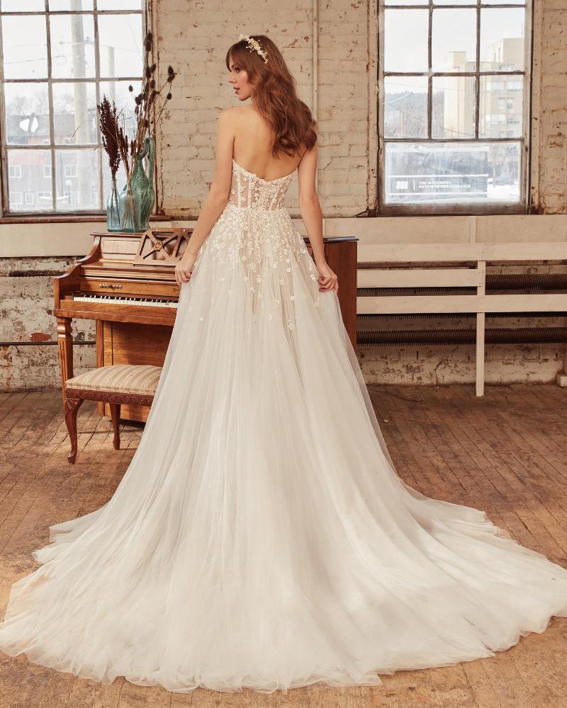La21227 a line tulle wedding dress with cape sleeves or strapless neckline 6